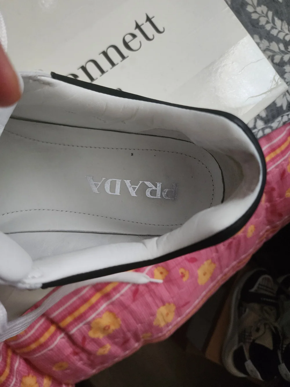 Prada White Leather Low-Top Sneakers with Black Heel Tab. Box Include.Size 39